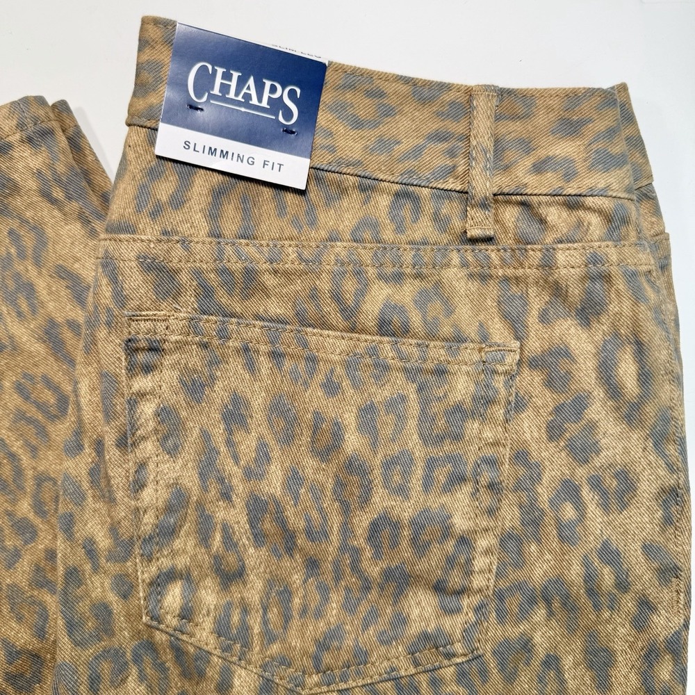 CHAPS Women's NWT Slimming Fit Straight Leg Cheetah Print Jeans 10 Denim Animal
